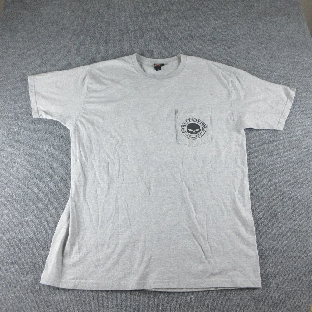 Harley-Davidson Shirt Mens XL Gray Skull Pocket Northshore Eagle Graphic Tee